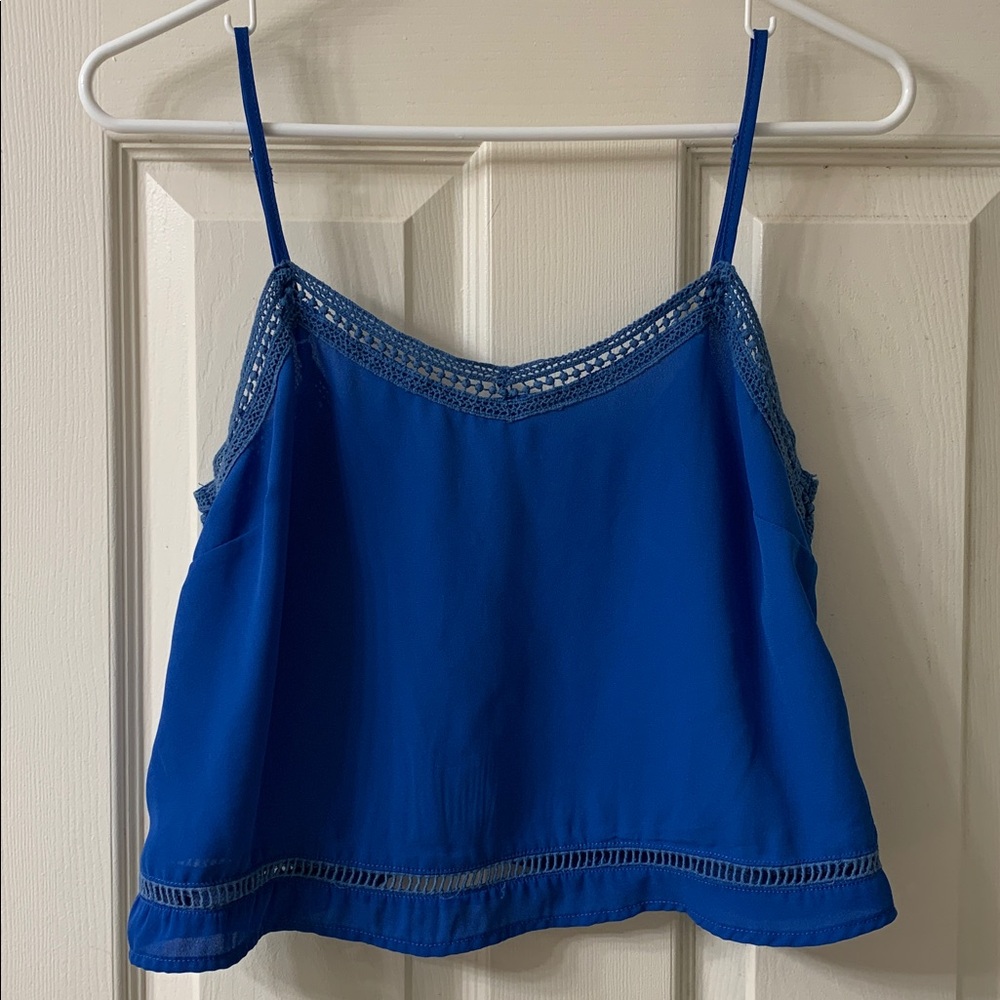 🌷3 for $25🌷Paper Crane, US S, Blue Lace Trim Crop Adjustable Strap Camisole Top - Picture 2 of 7